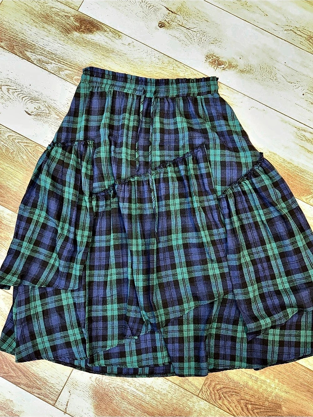Flannel Plaid Midi Skirt in Blue & Green check 2xl